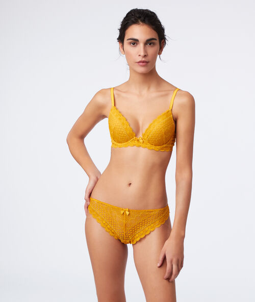 Sujetador push up escotado de encaje. copa b-c amarillo.