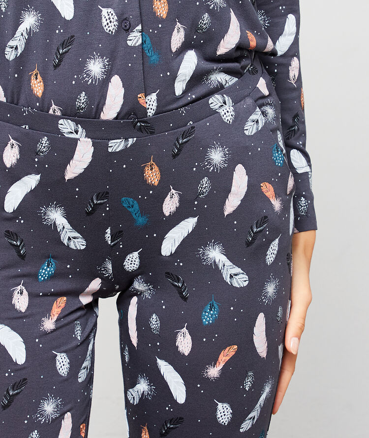 Pantalón pijama estampado plumas antracita.