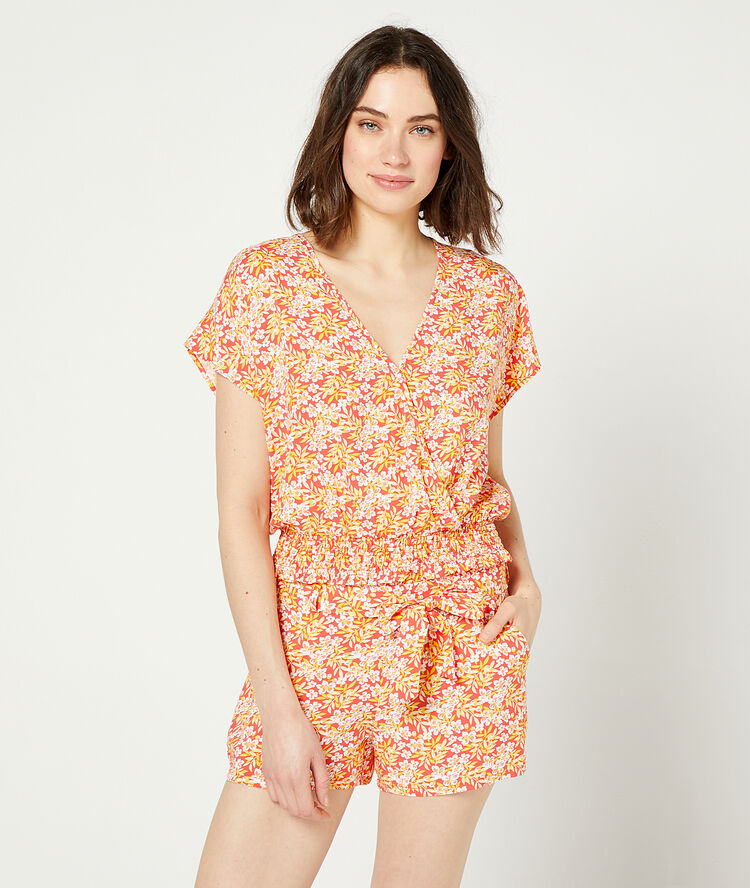 Top estampado floral coral.