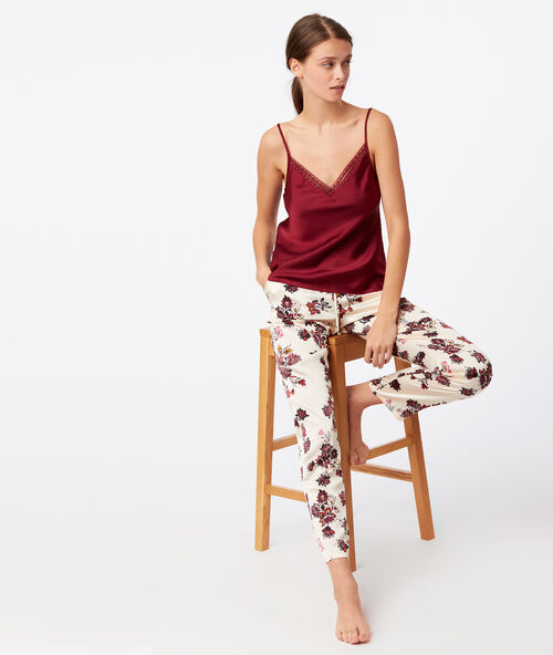 Pantalón de satén estampado floral crudo.