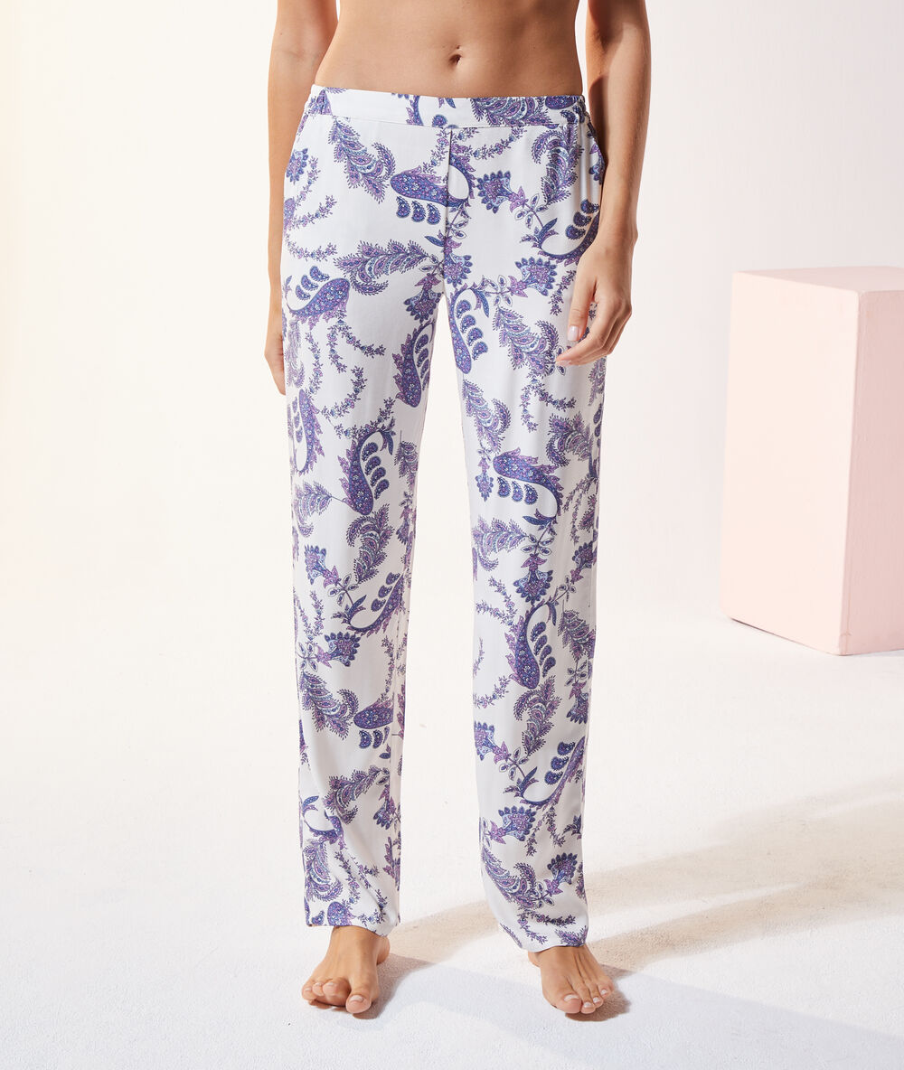 Pantalón pijama estampado crudo.