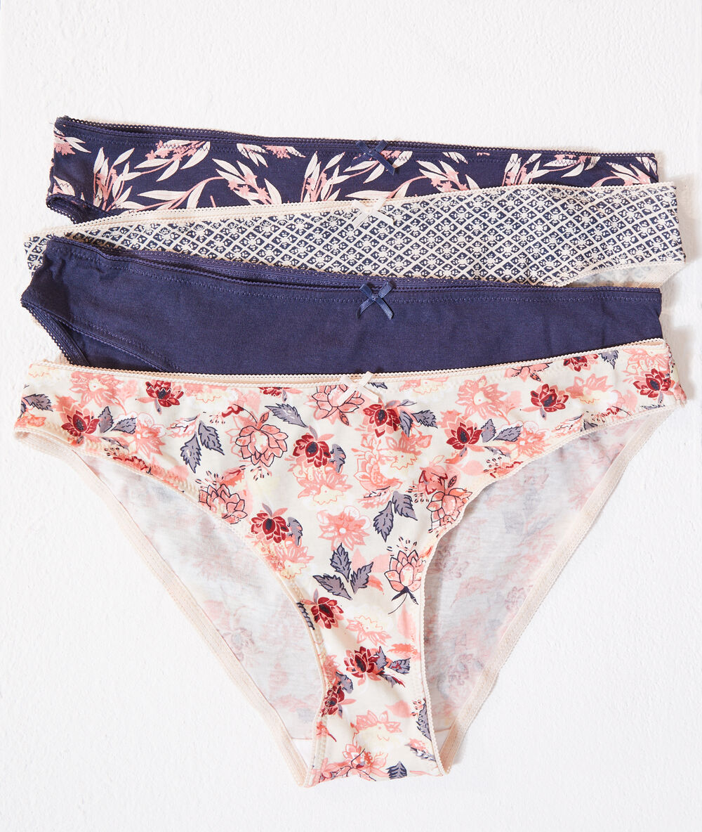 Lote de 4 braguitas estampadas azul marino.