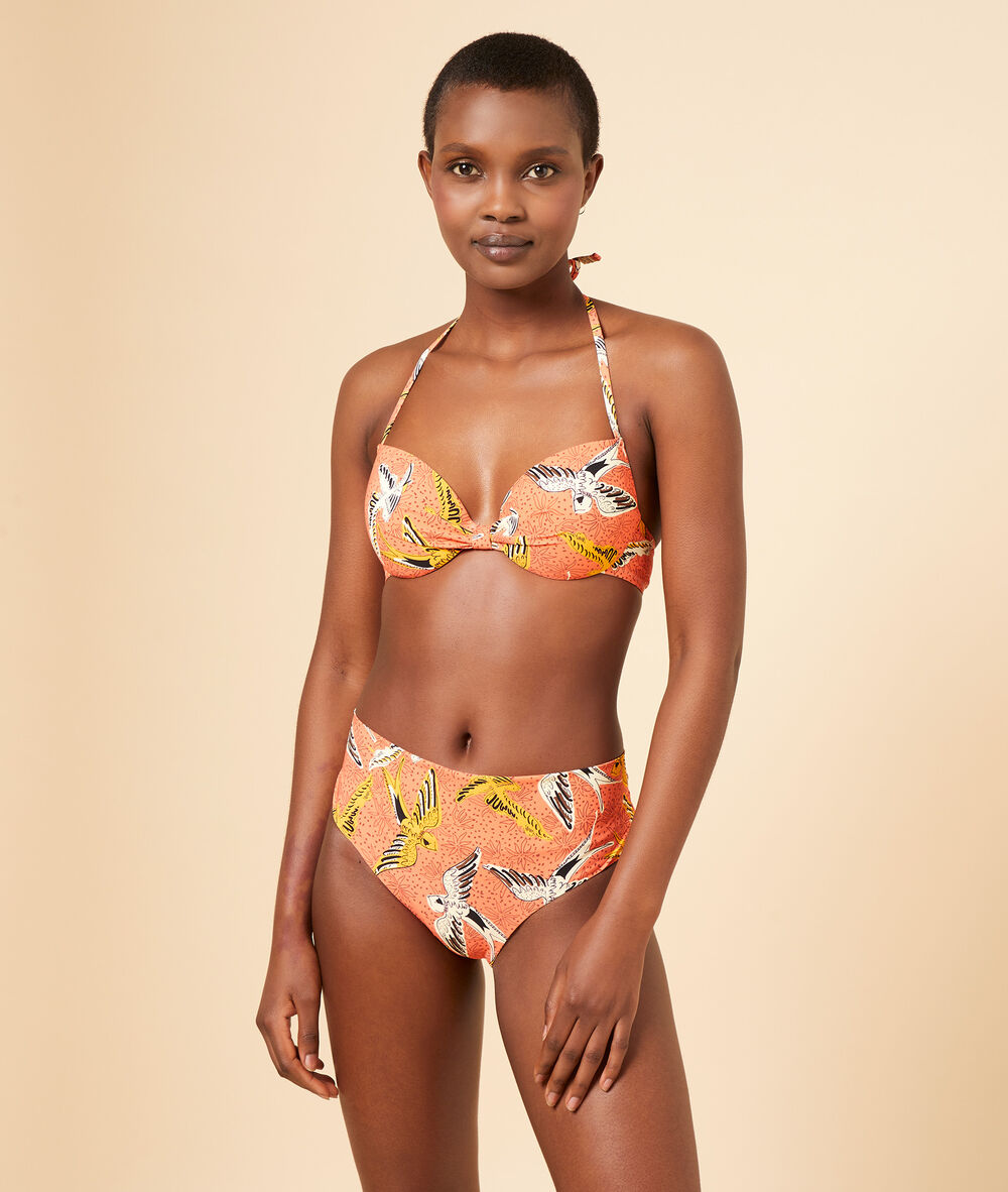 Sujetador bikini push up, copa b coral.