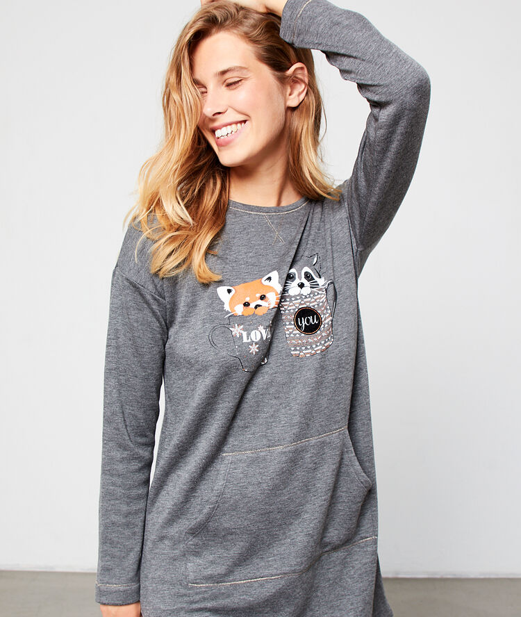Camisón manga larga mapache c.gris.