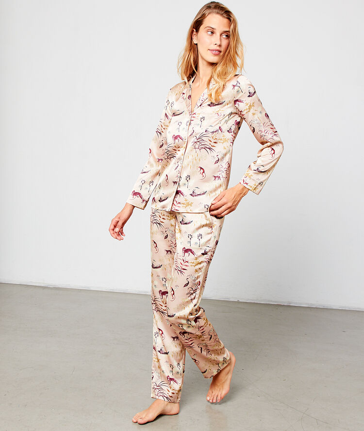 Camisa pijama estampado oriental rosa.