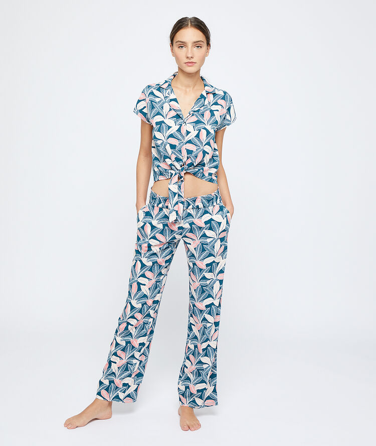 Camisa pijama estampada con lazada, viscosa eco multicolor.