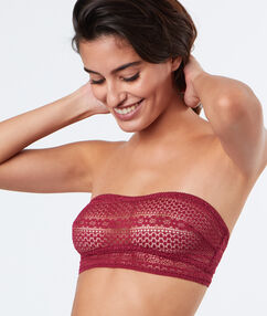 Sujetador sin tirantes de encaje granate.