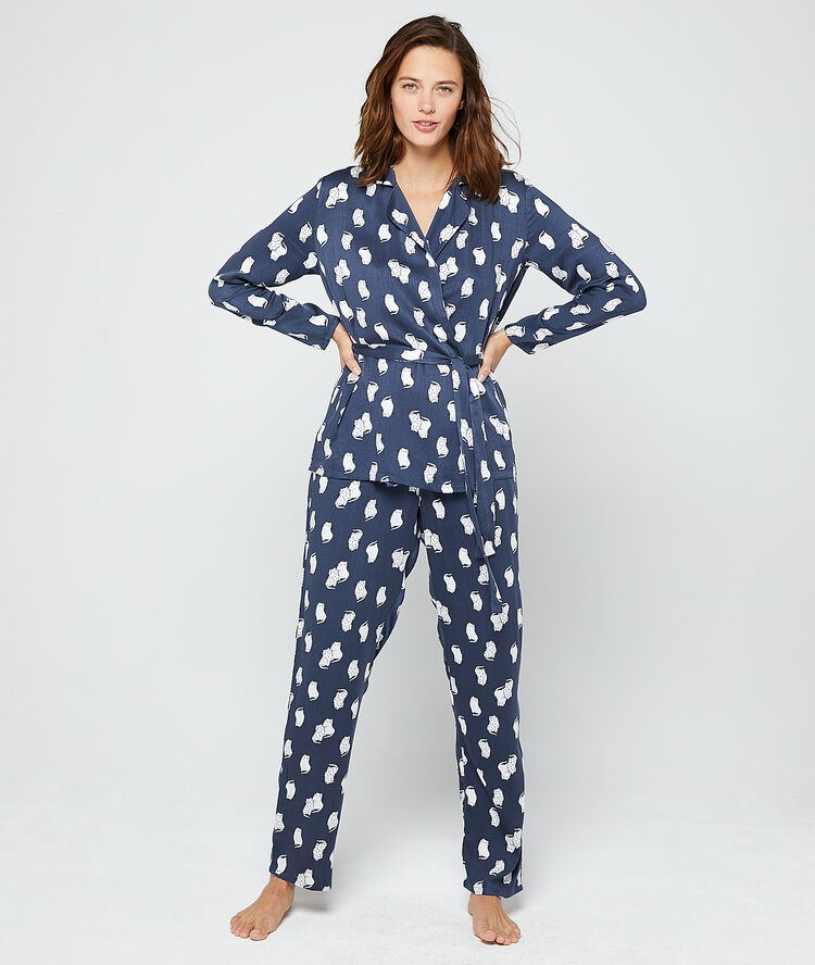 Camisa pijama estampado gatos azul.