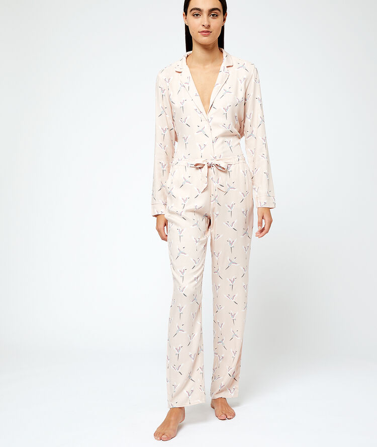 Pantalón pijama estampado pájaros rosa.
