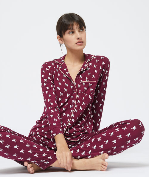 Camisa pijama estampado caniches burdeos.