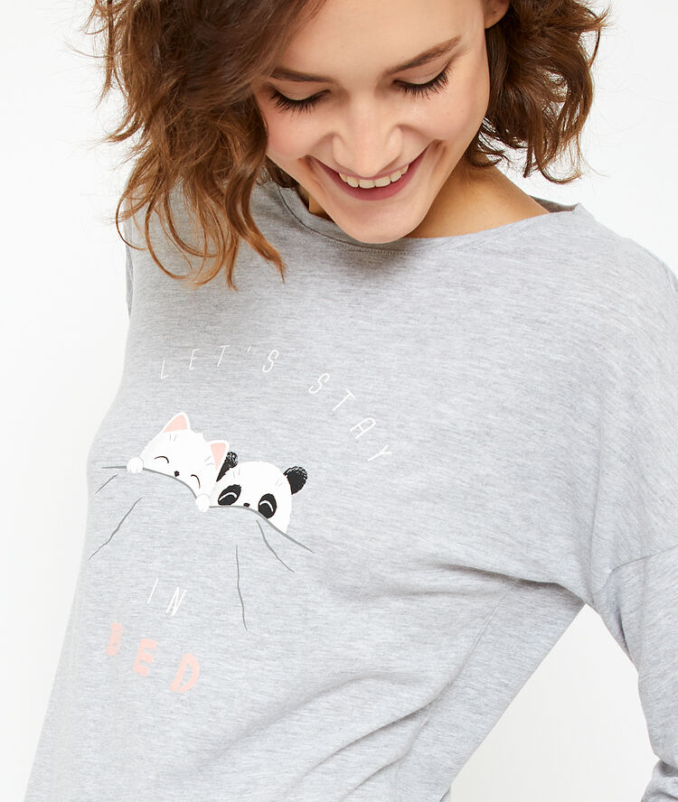 Camiseta manga larga 'let's stay in bed' c.gris.
