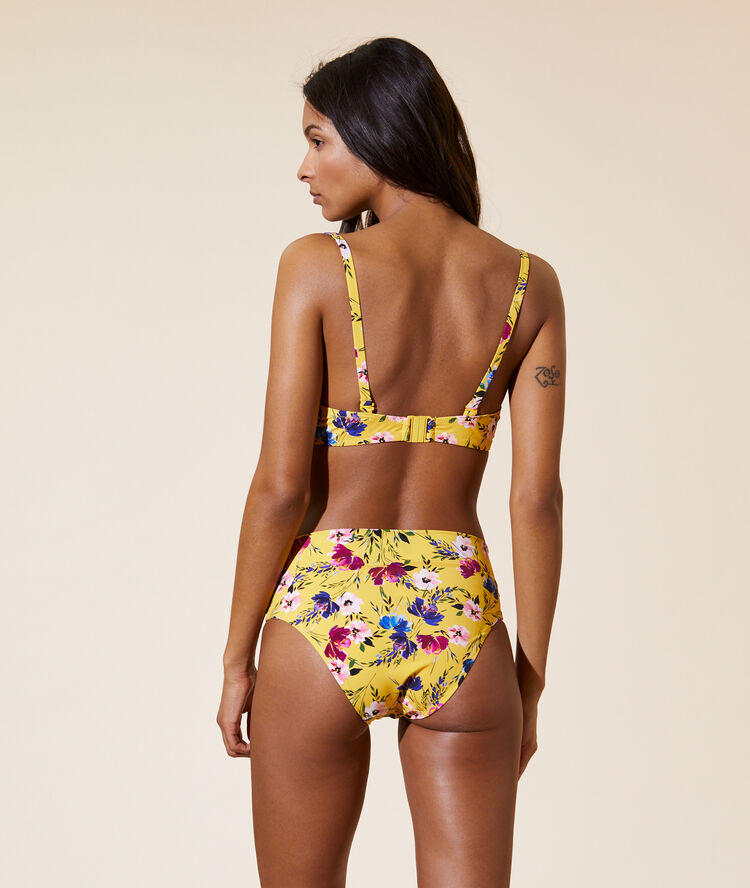 Sujetador bikini con foam, estampado floral. copa d amarillo.