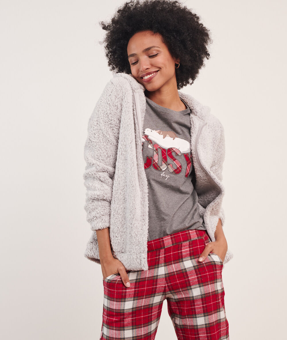 Pijama 3 piezas 'cosy, chaqueta forro polar c.gris.
