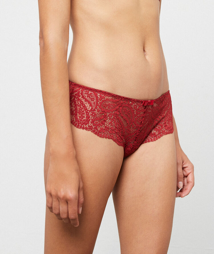 Culote microfibra y encaje floral rojo teja.