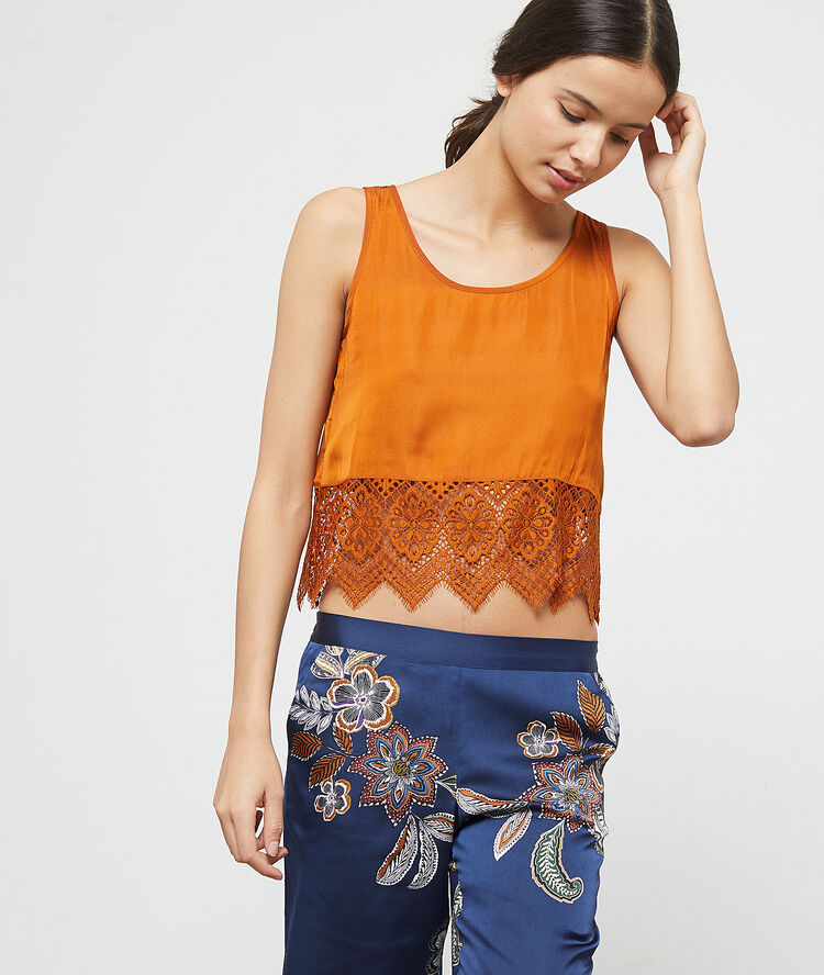Crop top de satén y encaje c.ocre.