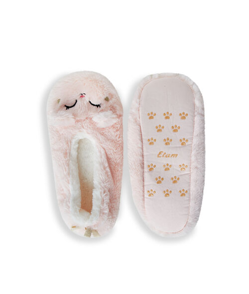 Zapatillas tejido peluche gato rosa.