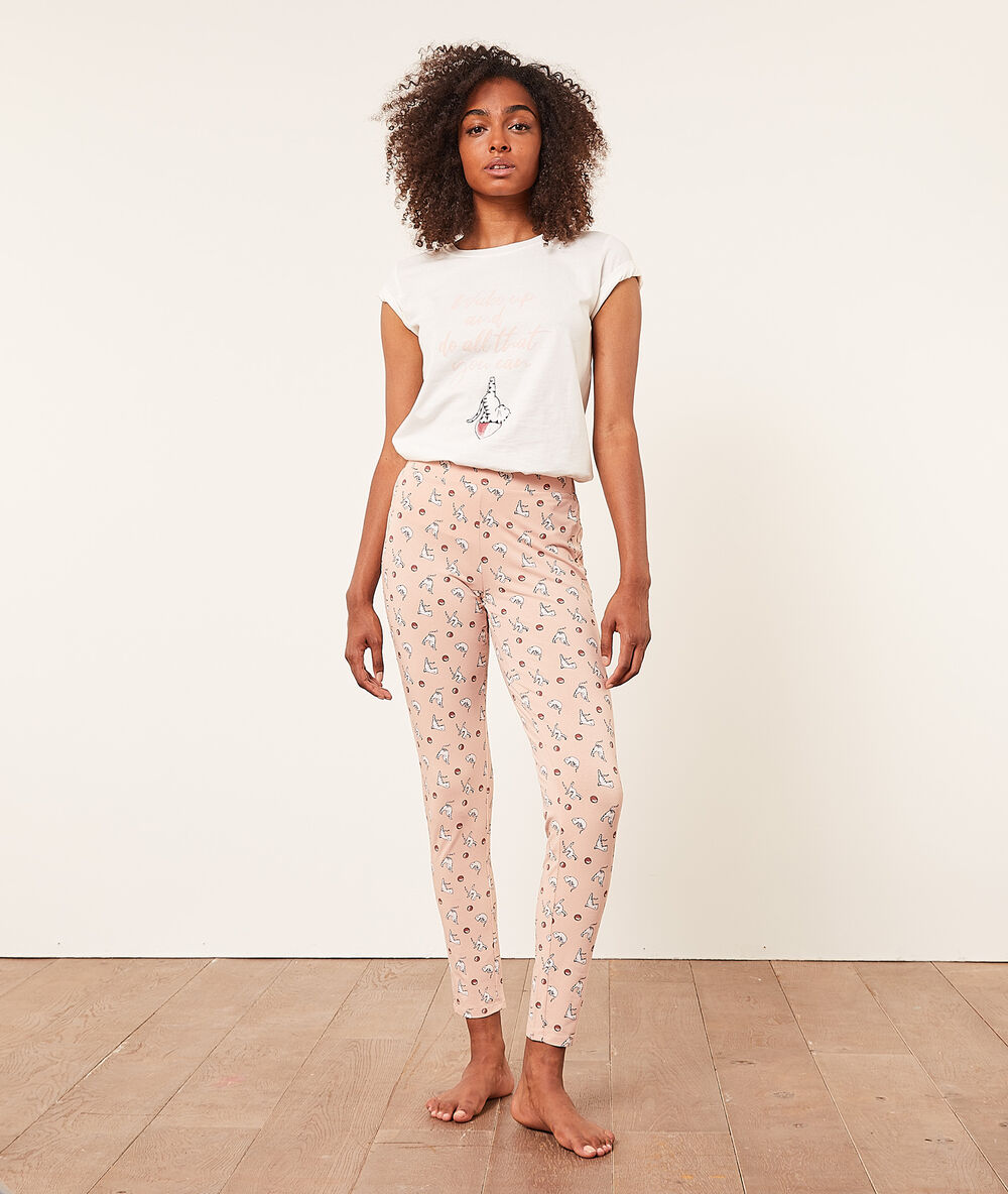 Pantalón pijama estampado gatos rosa pálido.