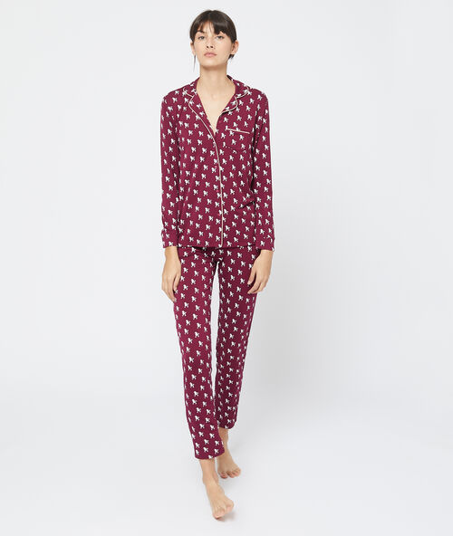 Camisa pijama estampado caniches burdeos.