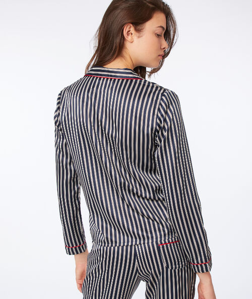 Camisa pijama estampado de rayas azul noche.