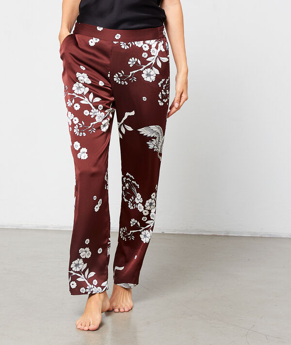 Pantalón de satén estampado pájaros Pantalón de satén estampado pájaros