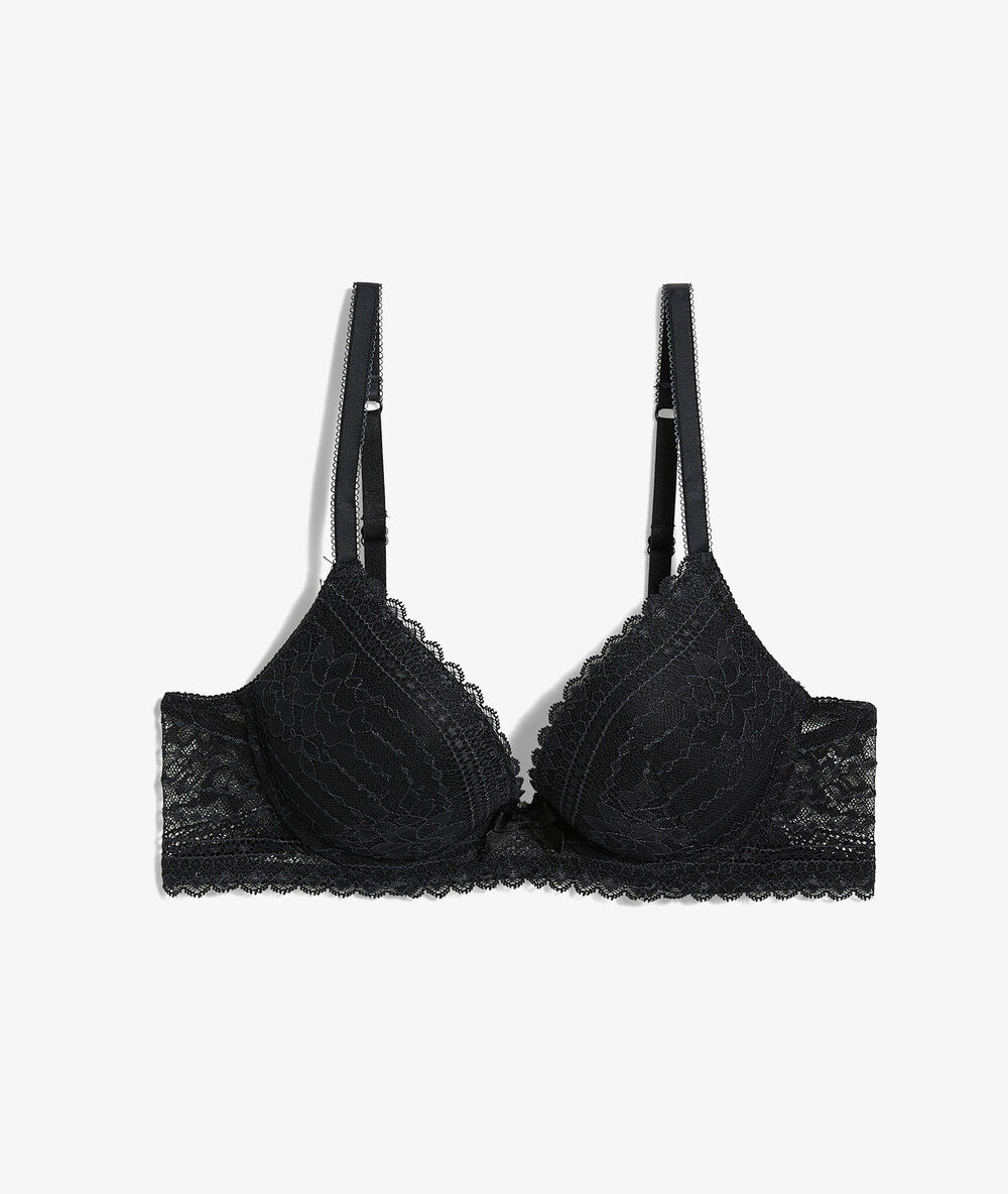 Sujetador push up escotado de encaje. copa b-c negro.