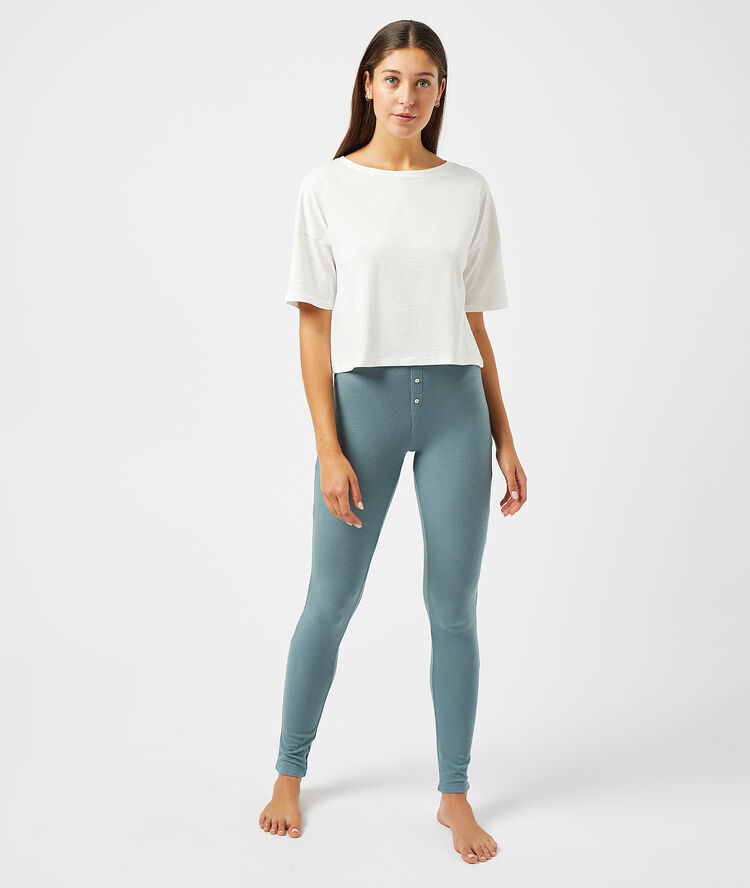Pantalón ajustado, tejido canalé celadón.