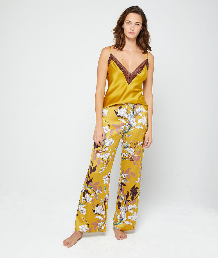 Pantalón ancho de satén anís.