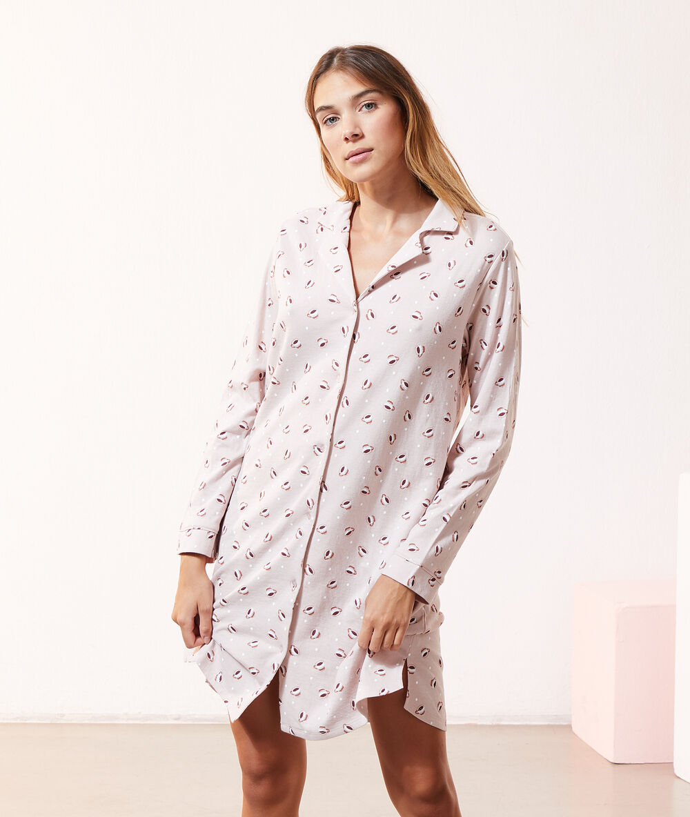 Camisón estampado tazas café rosa.