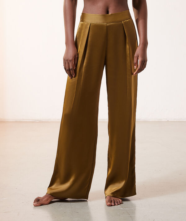 Pantalón ancho efecto satén Pantalón ancho efecto satén;${refinementColor}