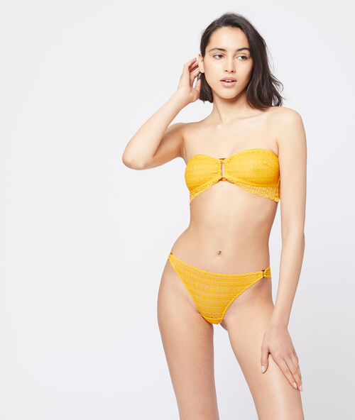 Sujetador bandeau de encaje, hebilla decorativa amarillo sol.