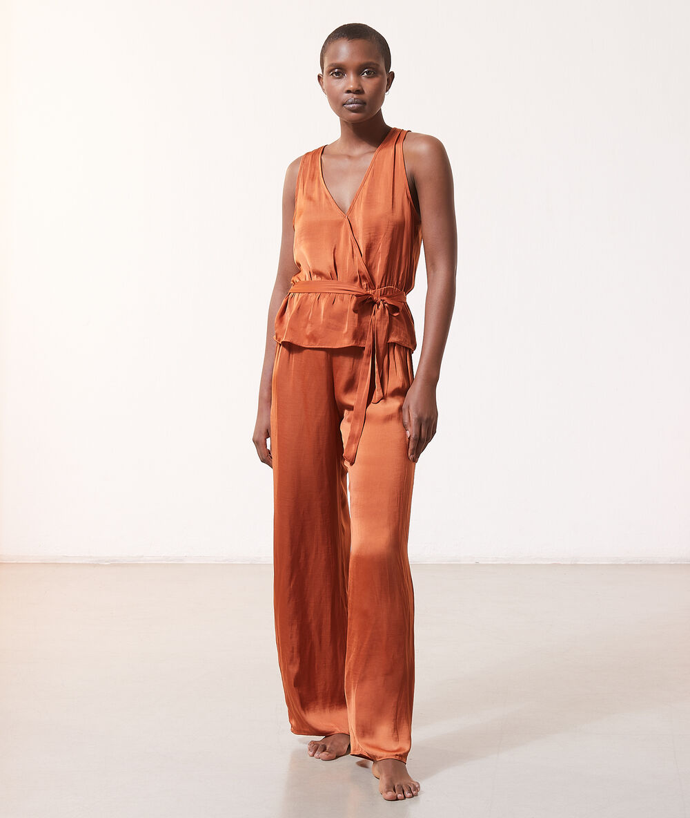 Pantalon de pyjama à nouer brique roux.