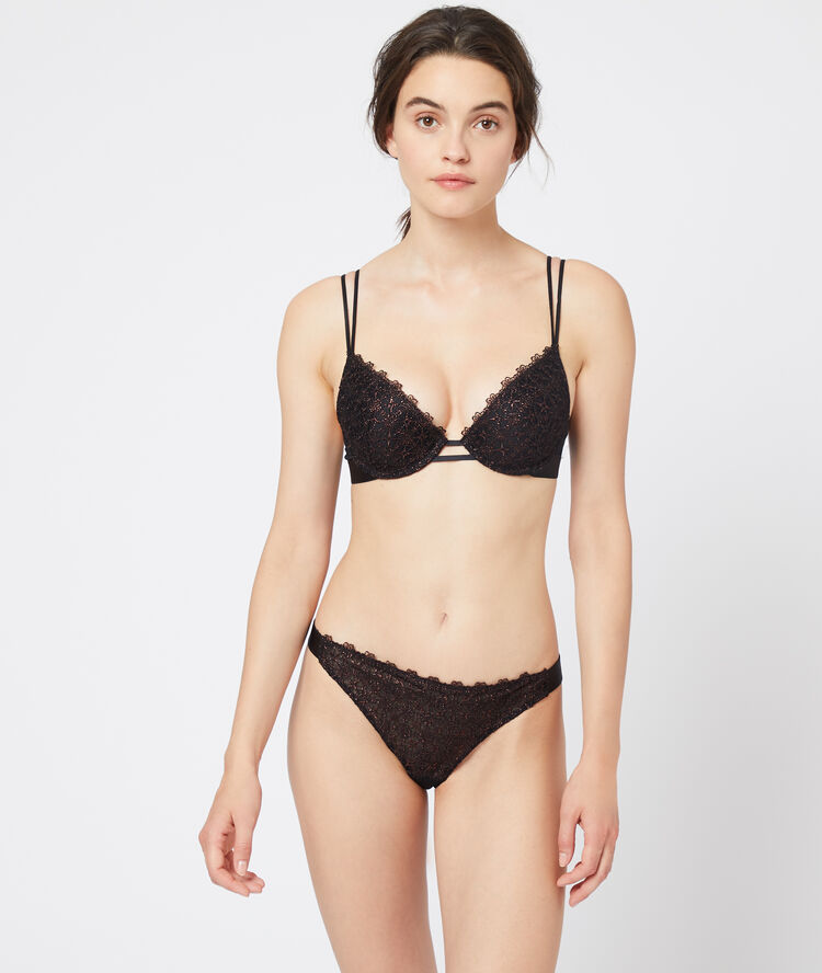 Sujetador push up escotado, fibras metalizadas. copa b-c bronce.