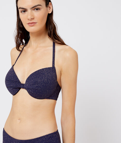 Sujetador bikini con foam irisado. copa d-e azul marino.