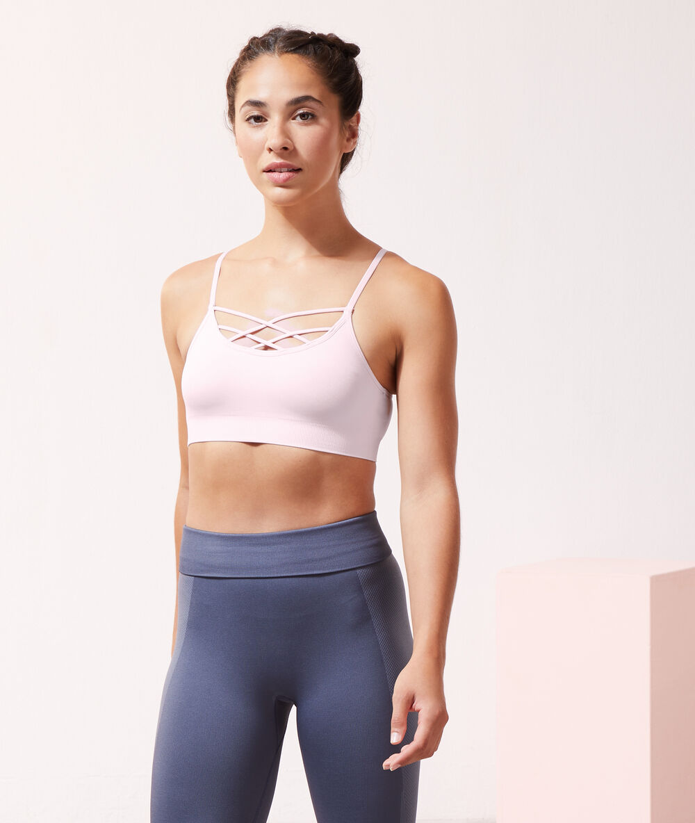 Top de yoga. sujeción media rosa pálido.