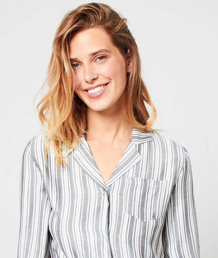 Camisón manga larga estampado de rayas crudo.