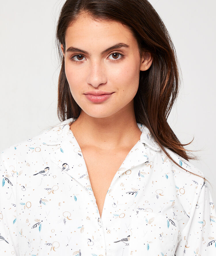 Camisa pijama estampado pájaros crudo.