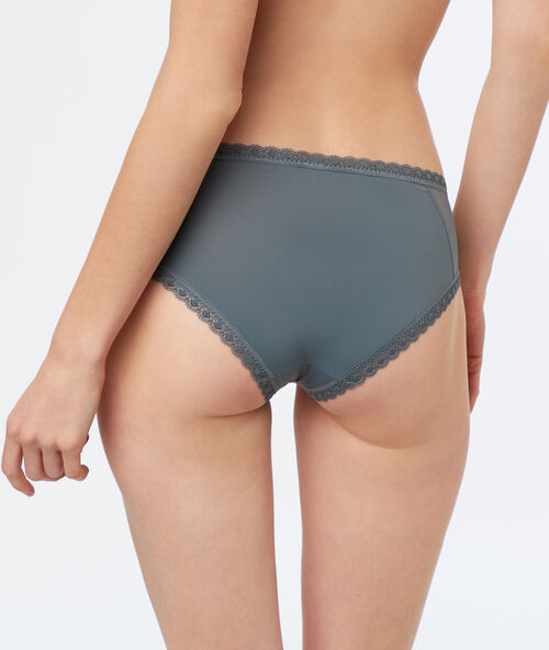 Culote de encaje y microfibra caqui.