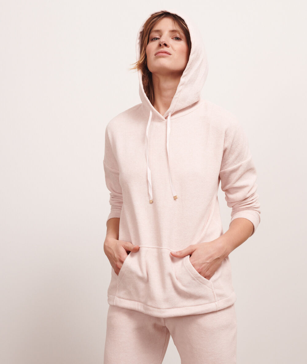 Sudadera fina con capucha rosa.