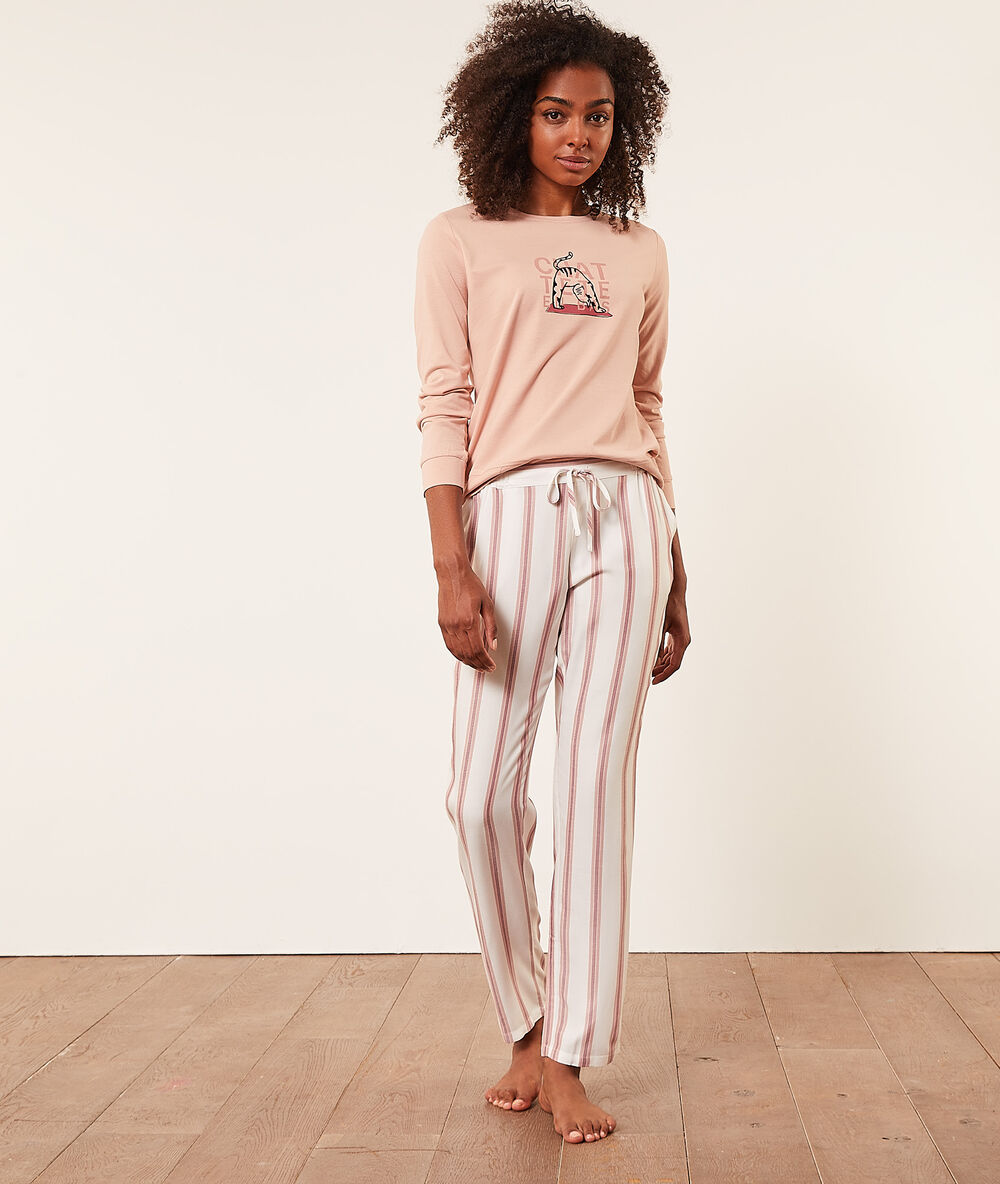 Pantalón pijama estampado de rayas crudo.