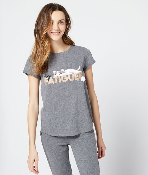 Camiseta estampado gato c.gris.