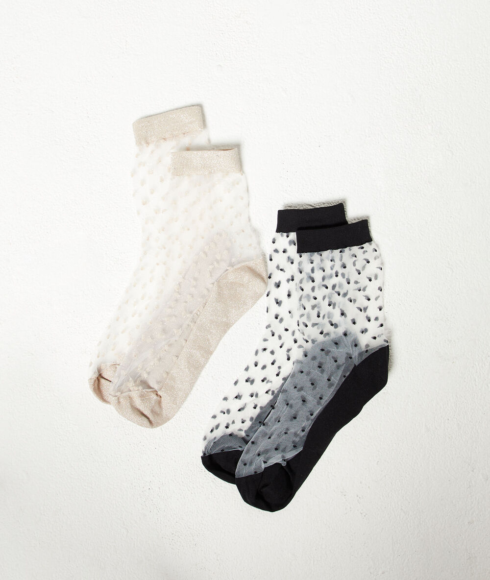 Lote de 2 pares de calcetines tul plumeti negro y crudo.