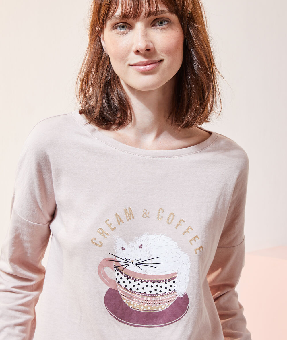 Camiseta estampada 'cream y coffee' rosa.
