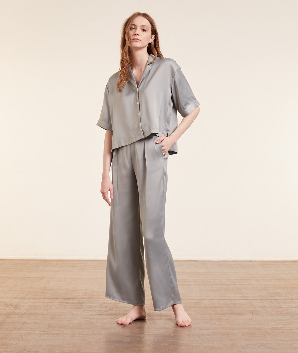 Camisa pijama satén, manga corta c.gris claro.