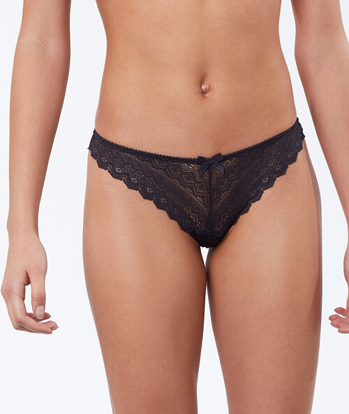 Tanga de encaje antracita.