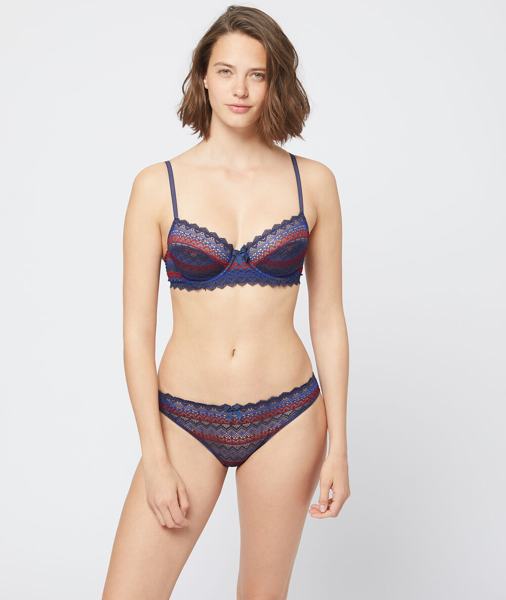 Braguita de encaje gráfico azul marino.