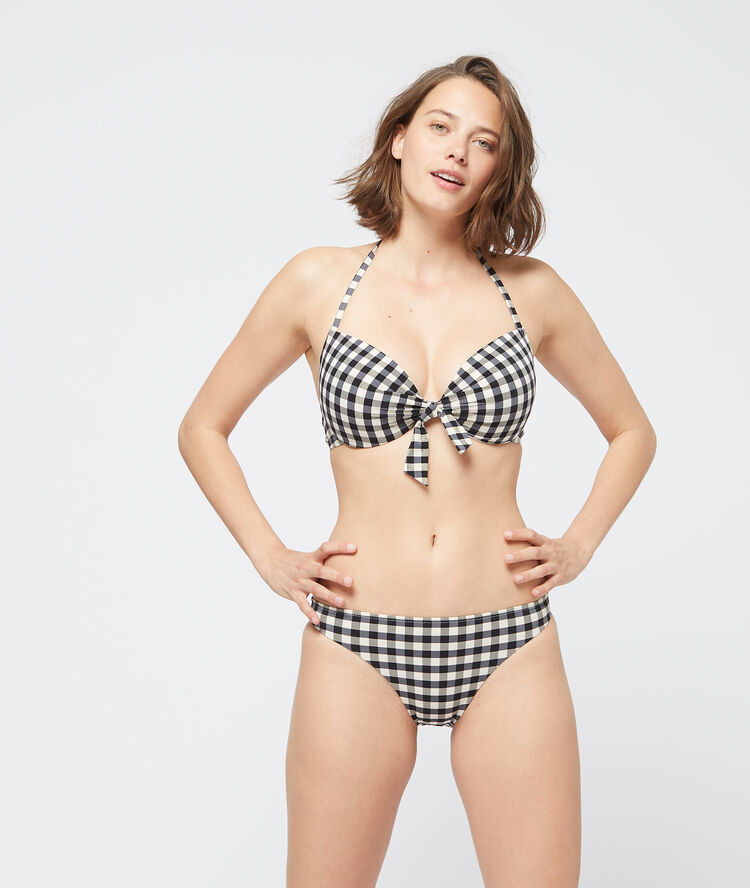 Sujetador bikini con foam cuadros vichy. copa c-d negro / crudo.