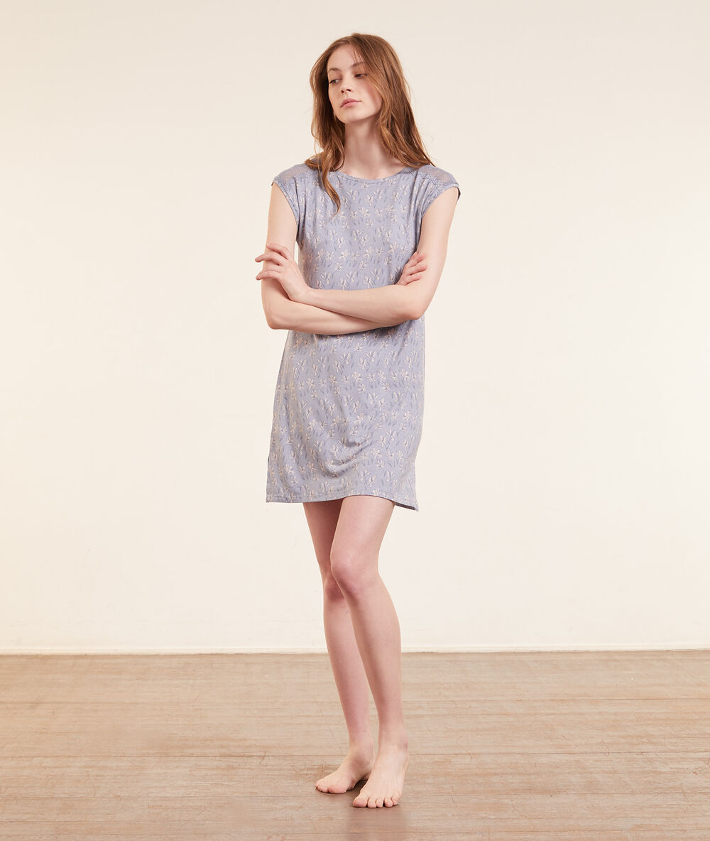 Camisón sin mangas viscosa, estampado floral lila grisáceo.