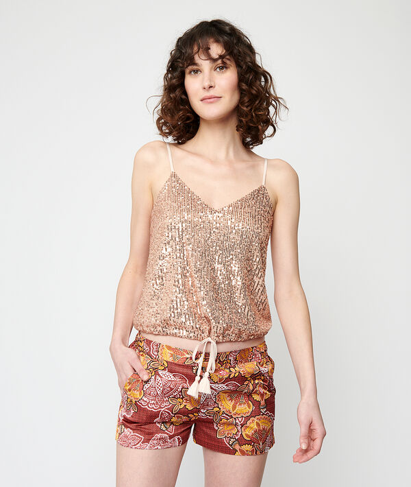 Top con lentejuelas y pompones Top con lentejuelas y pompones;${refinementColor}