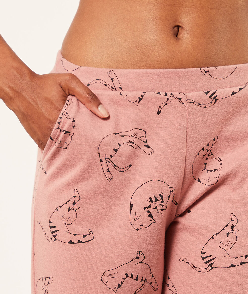 Pantalón pijama estampado gatos rosa.