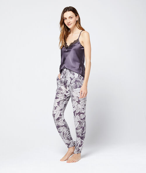 Pantalón de satén estampado hojas c.gris.